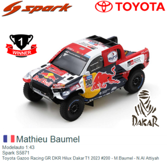 Modelauto 1:43 | Spark S5871 | Toyota Gazoo Racing GR DKR Hilux Dakar T1 2023 #200 - M.Baumel - N.Al Attiyah