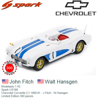 Modelauto 1:43 | Spark US180 | Chevrolet Corvertte C1 1956 #1 - J.Fitch - W.Hansgen