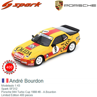 Modelauto 1:43 | Spark SF312 | Porsche 944 Turbo Cup 1988 #8 - A.Bourdon