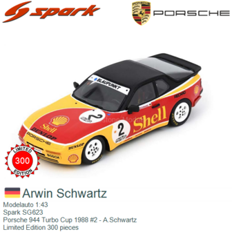 Modelauto 1:43 | Spark SG623 | Porsche 944 Turbo Cup 1988 #2 - A.Schwartz 