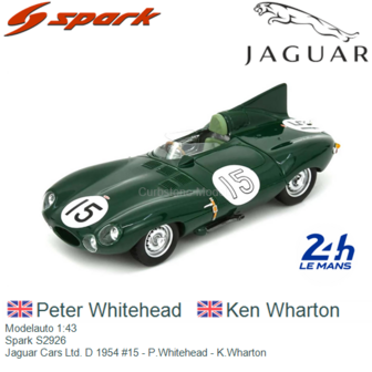 Modelauto 1:43 | Spark S2926 | Jaguar Cars Ltd. D 1954 #15 - P.Whitehead - K.Wharton