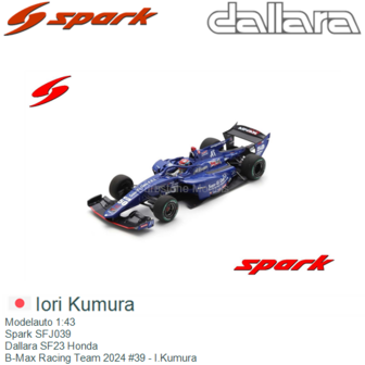 Modelauto 1:43 | Spark SFJ039 | Dallara SF23 Honda | B-Max Racing Team 2024 #39 - I.Kumura 