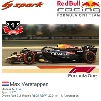 Modelauto 1:64 | Spark Y370 | Oracle Red Bull Racing RB20 RBPT 2024 #1 - M.Verstappen