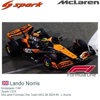 Modelauto 1:64 | Spark Y374 | McLaren Formula One Team MCL38 2024 #4 - L.Norris