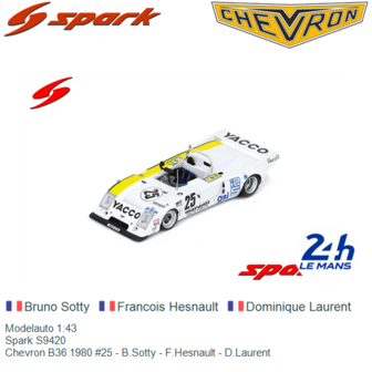 Modelauto 1:43 | Spark S9420 | Chevron B36 1980 #25 - B.Sotty - F.Hesnault - D.Laurent