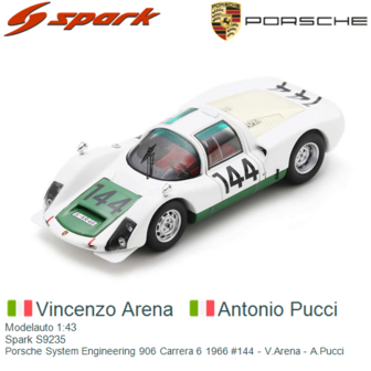 Modelauto 1:43 | Spark S9235 | Porsche System Engineering 906 Carrera 6 1966 #144 - V.Arena - A.Pucci