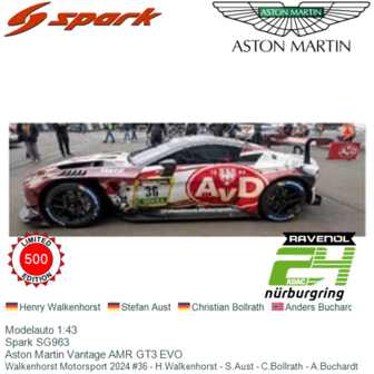 Modelauto 1:43 | Spark SG963 | Aston Martin Vantage AMR GT3 EVO | Walkenhorst Motorsport 2024 #36 - H.Walkenhorst - S.Aust - C.