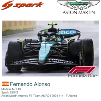 Modelauto 1:43 | Spark S9542 | Aston Martin Aramco F1 Team AMR24 2024 #14 - F.Alonso