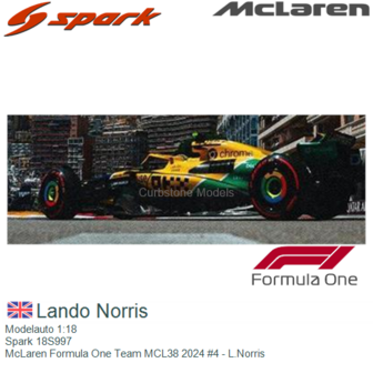 Modelauto 1:18 | Spark 18S997 | McLaren Formula One Team MCL38 2024 #4 - L.Norris