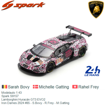 Modelauto 1:43 | Spark S9157 | Lamborghini Hurac&aacute;n GT3 EVO2 | Iron Dames 2024 #85 - S.Bovy - R.Frey - M.Gatting