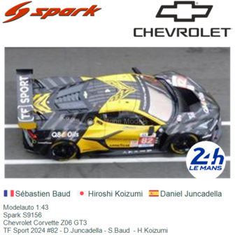 Modelauto 1:43 | Spark S9156 | Chevrolet Corvette Z06 GT3 | TF Sport 2024 #82 - D.Juncadella - S.Baud  - H.Koizumi