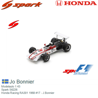 Modelauto 1:43 | Spark S6226 | Honda Racing RA301 1968 #17 - J.Bonnier