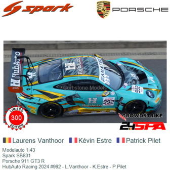 Modelauto 1:43 | Spark SB831 | Porsche 911 GT3 R | HubAuto Racing 2024 #992 - L.Vanthoor - K.Estre - P.Pilet