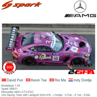 Modelauto 1:43 | Spark SB811 | Mercedes AMG GT3 EVO | Uno Racing Team with Landgraf 2024 #16 - I.Dontje - D.Pun - K.Tse - R.Ma