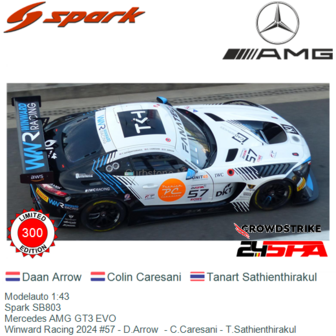 Modelauto 1:43 | Spark SB803 | Mercedes AMG GT3 EVO | Winward Racing 2024 #57 - D.Arrow  - C.Caresani - T.Sathienthirakul