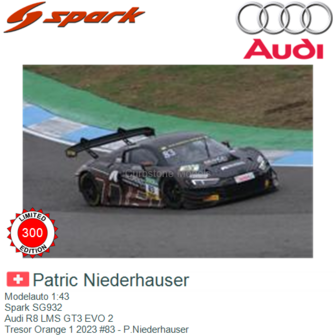 Modelauto 1:43 | Spark SG932 | Audi R8 LMS GT3 EVO 2 | Tresor Orange 1 2023 #83 - P.Niederhauser