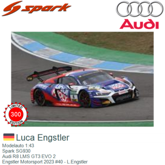 Modelauto 1:43 | Spark SG930 | Audi R8 LMS GT3 EVO 2 | Engstler Motorsport 2023 #40 - L.Engstler