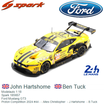 Modelauto 1:18 | Spark 18S657 | Ford Mustang GT3 | Proton Competition 2024 #44 - -.Mies Christiopher  - J.Hartshome  - B.Tuck 