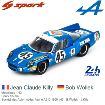 Modelauto 1:43 | Spark S5694 | Soci&eacute;t&eacute; des Automobiles Alpine A210 1969 #45 - B.Wollek - J.Killy