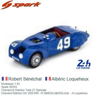 Modelauto 1:43 | Spark S8103 | Chenard &amp; Walcker Tank Z1 Sp&eacute;ciale | Chenard-Walcker SA 1925 #49 - R.S&amp;#233;n&amp;#