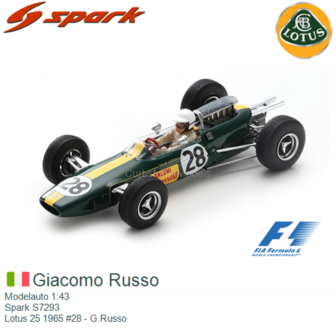 Modelauto 1:43 | Spark S7293 | Lotus 25 1965 #28 - G.Russo