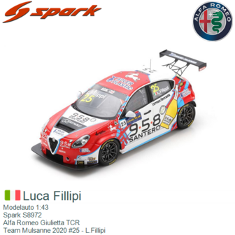 Modelauto 1:43 | Spark S8972 | Alfa Romeo Giulietta TCR | Team Mulsanne 2020 #25 - L.Fillipi