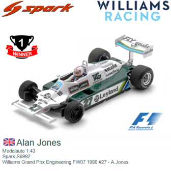 Modelauto 1:43 | Spark S6992 | Williams Grand Prix Engineering FW07 1980 #27 - A.Jones