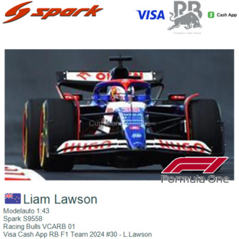 Modelauto 1:43 | Spark S9558 | Racing Bulls VCARB 01 | Visa Cash App RB F1 Team 2024 #30 - L.Lawson