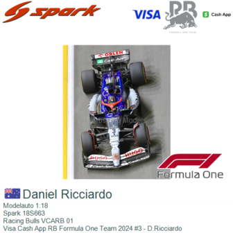 Modelauto 1:18 | Spark 18S663 | Racing Bulls VCARB 01 | Visa Cash App RB Formula One Team 2024 #3 - D.Ricciardo