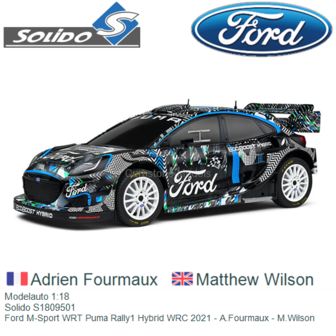 Modelauto 1:18 | Solido S1809501 | Ford M-Sport WRT Puma Rally1 Hybrid WRC 2021 - A.Fourmaux - M.Wilson