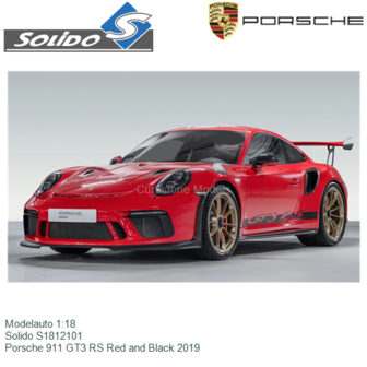 Modelauto 1:18 | Solido S1812101 | Porsche 911 GT3 RS Red and Black 2019