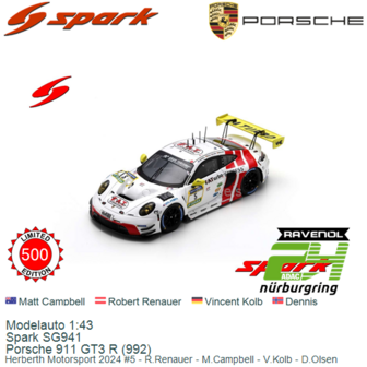 Modelauto 1:43 | Spark SG941 | Porsche 911 GT3 R (992) | Herberth Motorsport 2024 #5 - R.Renauer - M.Campbell - V.Kolb - D.Olse