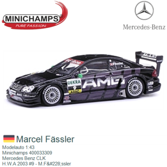 Modelauto 1:43 | Minichamps 400033309 | Mercedes Benz CLK | H.W.A 2003 #9 - M.F&amp;#228;ssler