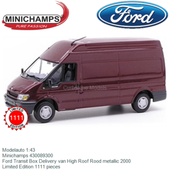 Modelauto 1:43 | Minichamps 430089300 | Ford Transit Box Delivery van High Roof Rood metallic 2000