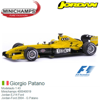 Modelauto 1:43 | Minichamps 400040019 | Jordan EJ14 Ford | Jordan-Ford 2004 - G.Patano