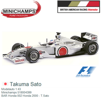 Modelauto 1:43 | Minichamps 518004399 | BAR Honda 002 Honda 2000 - T.Sato