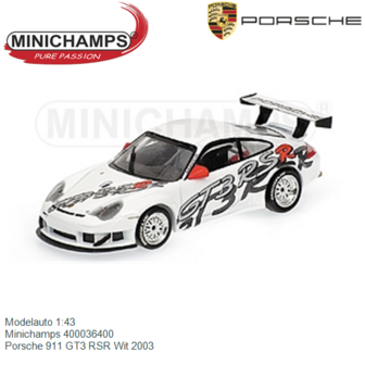 Modelauto 1:43 | Minichamps 400036400 | Porsche 911 GT3 RSR Wit 2003