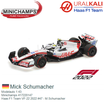 Modelauto 1:43 | Minichamps 417220147 | Haas F1 Team VF-22 2022 #47 - M.Schumacher