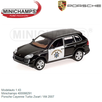 Modelauto 1:43 | Minichamps 400066291 | Porsche Cayenne Turbo Zwart / Wit 2007