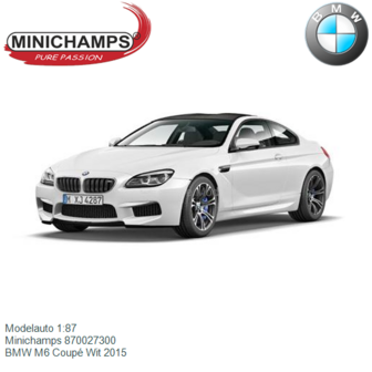 Modelauto 1:87 | Minichamps 870027300 | BMW M6 Coup&eacute; Wit 2015