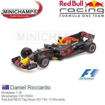 Modelauto 1:18 | Minichamps 110170003 | Red Bull RB13 Tag Heuer 2017 #3 - D.Ricciardo