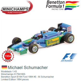 Modelauto 1:43 | Minichamps 517941605 | Benetton Sport B194 Ford 1994 #5 - M.Schumacher