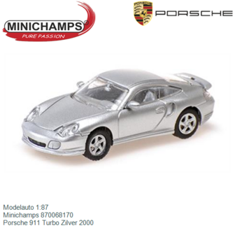 Modelauto 1:87 | Minichamps 870068170 | Porsche 911 Turbo Zilver 2000