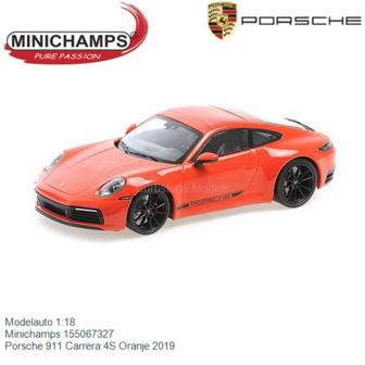 Modelauto 1:18 | Minichamps 155067327 | Porsche 911 Carrera 4S Oranje 2019