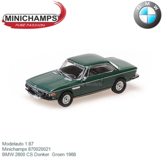 Modelauto 1:87 | Minichamps 870020021 | BMW 2800 CS Donker  Groen 1968