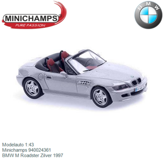 Modelauto 1:43 | Minichamps 940024361 | BMW M Roadster Zilver 1997