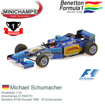 Modelauto 1:43 | Minichamps 517950701 | Benetton B195 Renault 1995 - M.Schumacher