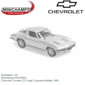 Modelauto 1:43 | Minichamps 940142821 | Chevrolet Corvette C2 Coup&eacute; Turquoise Metallic 1963