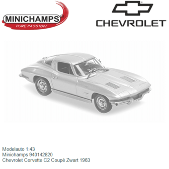 Modelauto 1:43 | Minichamps 940142820 | Chevrolet Corvette C2 Coup&eacute; Zwart 1963