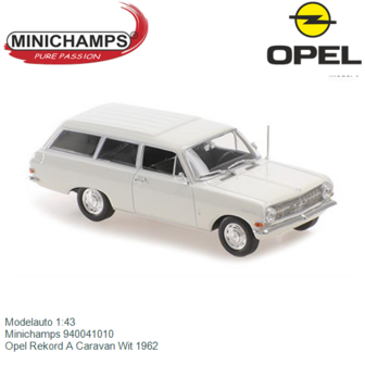 Modelauto 1:43 | Minichamps 940041010 | Opel Rekord A Caravan Wit 1962